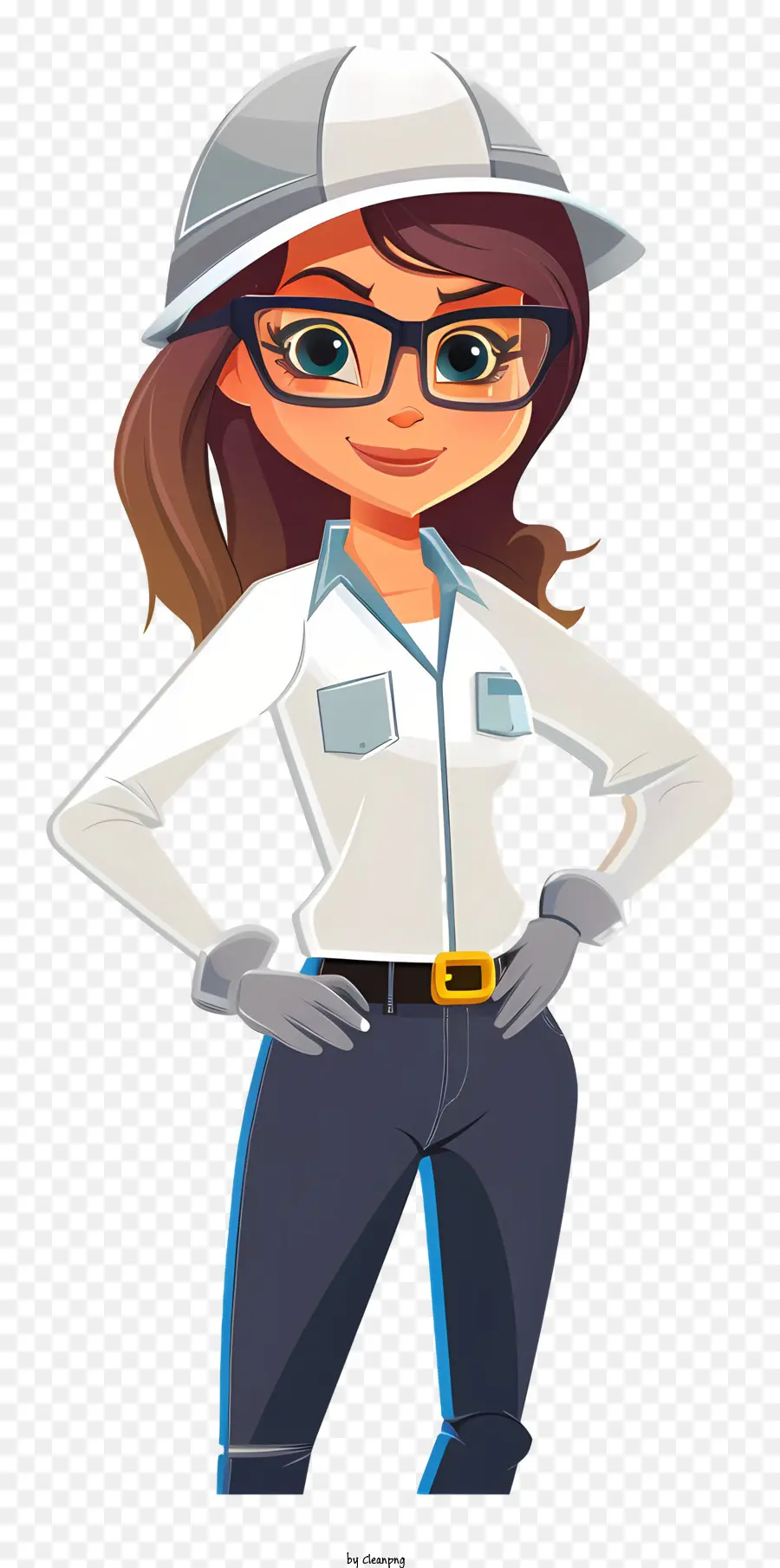 Ingenieur cartoon - Lächelnde Frau in weißem Hemd und Jeans