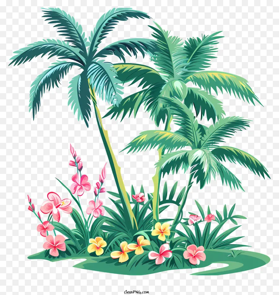 cây cọ - Khung cảnh nhiệt đới với cây cọ và hoa