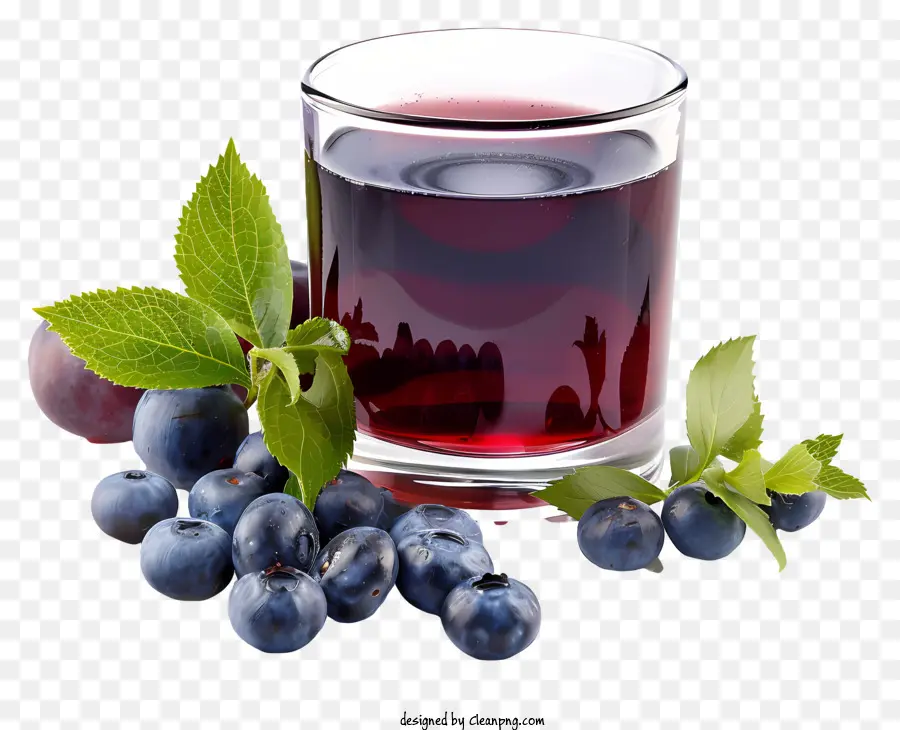 blueberry juice blue liquid dark blueberries freshly picked green leaves