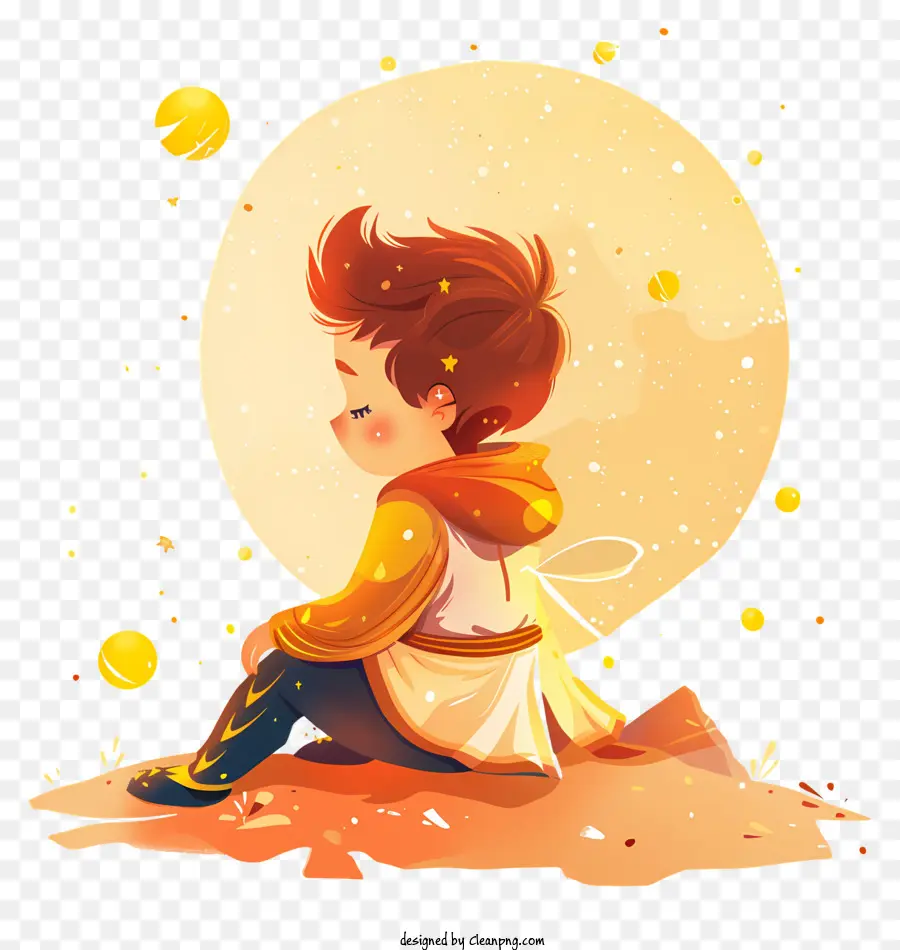 kleiner Prince Moon Boy Nachthimmel - Junge, der auf helle Mond schaut, friedliche Atmosphäre