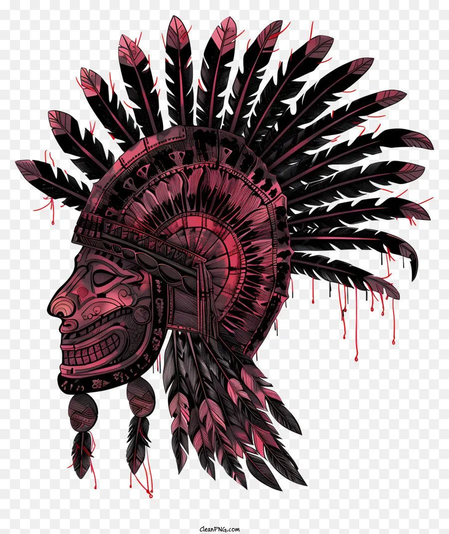 einheimische Kopfbedeckung Indianer Krieger Kopfschmuck Federn traditionelle Frisur - Lebendiges Gemälde des indischen Kriegers mit Federn