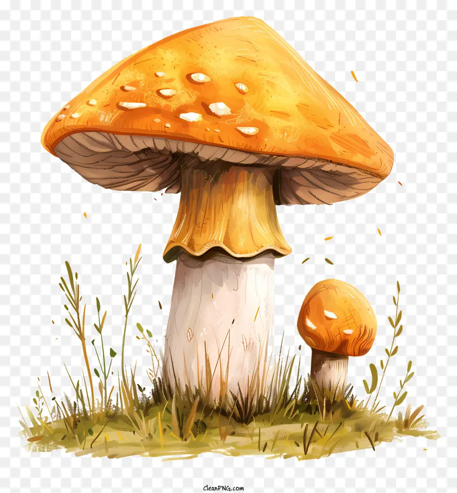 funghi di funghi comuni di funghi natura selvaggia - Due grandi funghi in campo erboso. 
Sereno