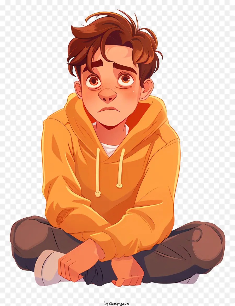 Phim hoạt hình trầm cảm trầm cảm buồn cảm xúc đàn ông trẻ tuổi - Người đàn ông trẻ buồn mặc áo hoodie màu cam ngồi
