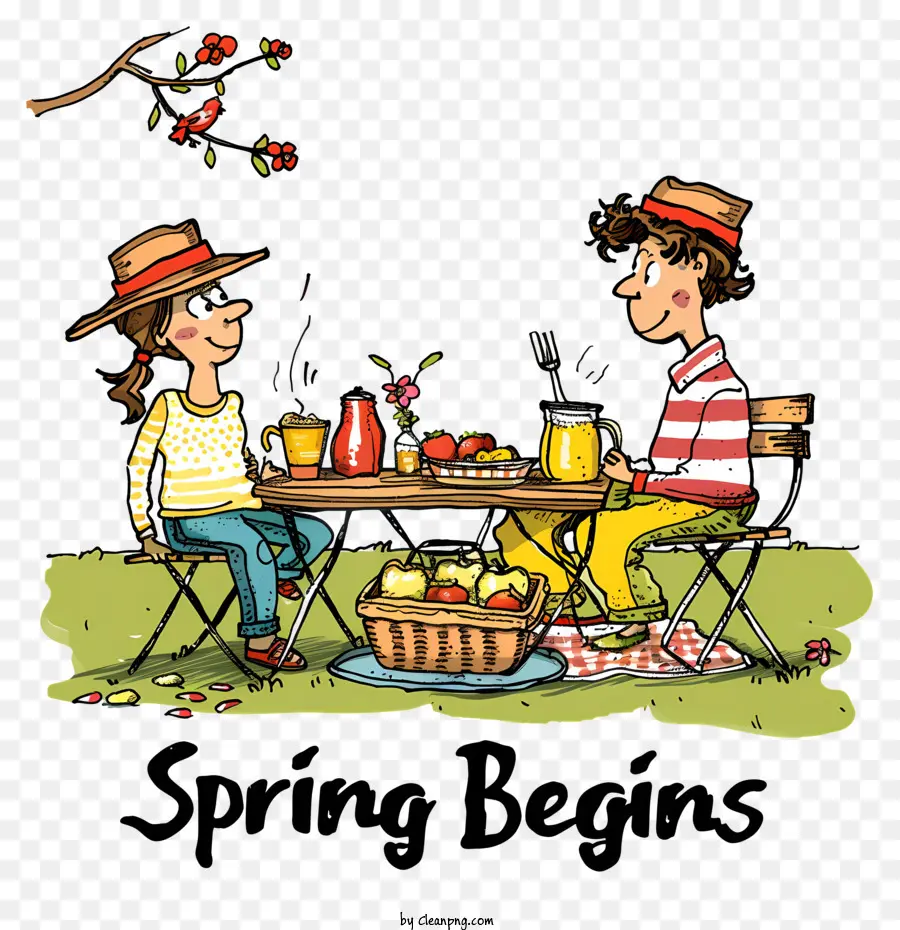 Der Frühling beginnt Picknickparkbäume Blumen - Sonniges Picknick im Park mit Blumen