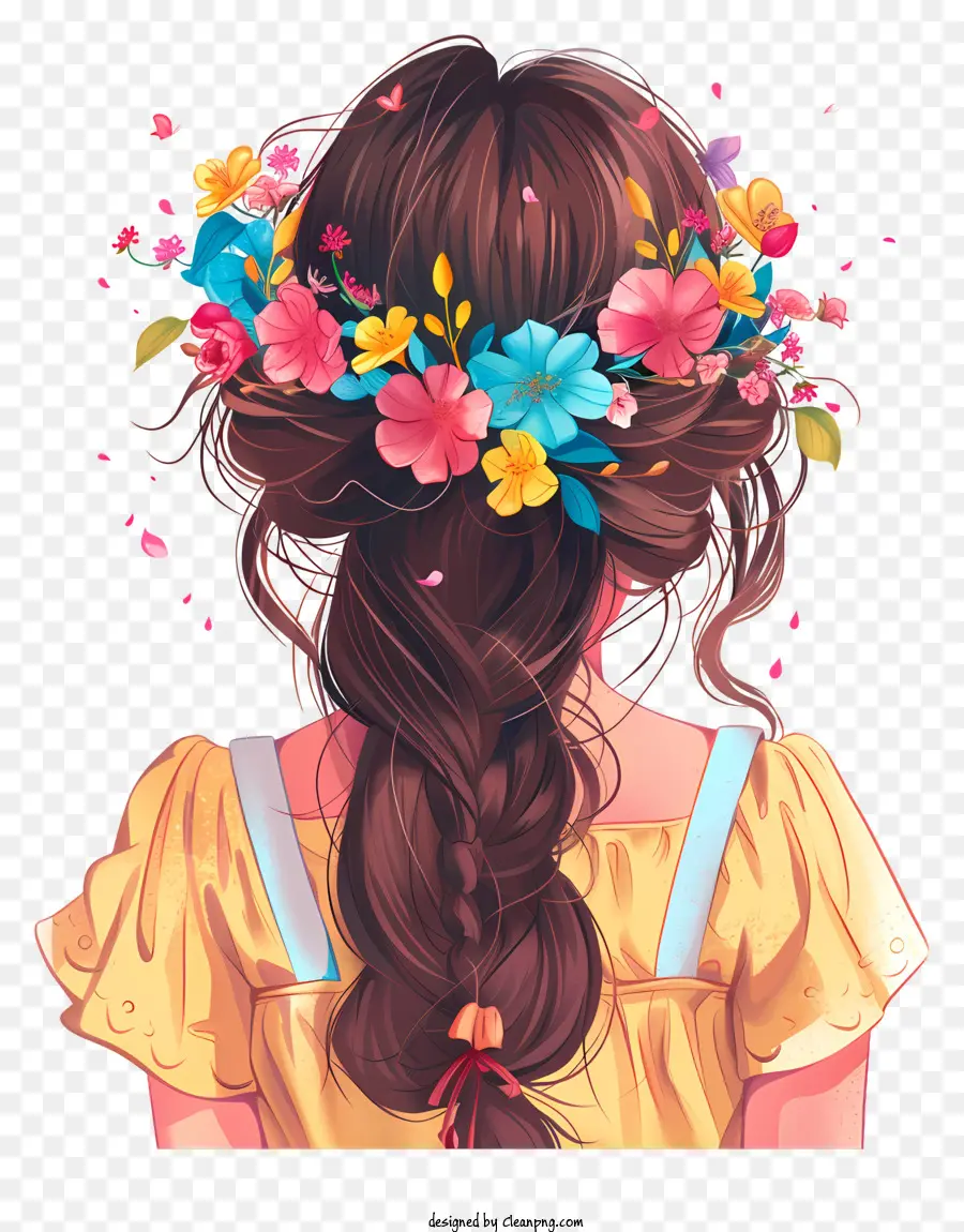 spring girl backshot spring hairstyle girl yellow dress floral crown
