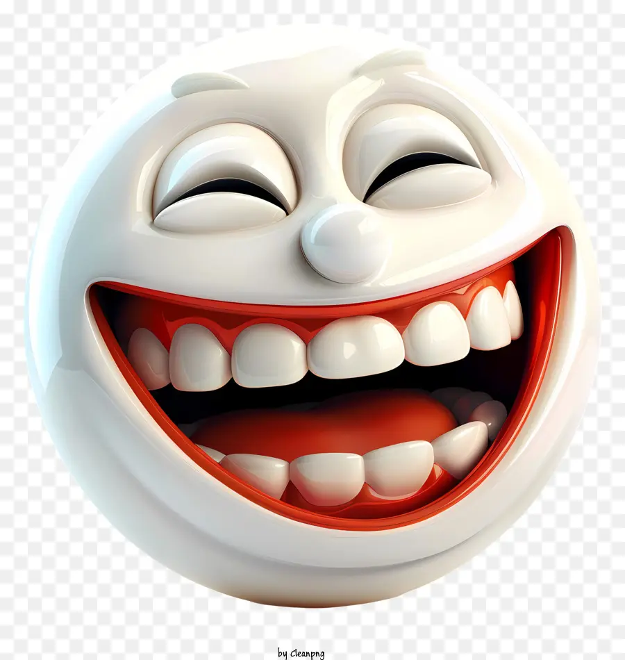 Ridiamo il viso da cartone animato con labbra sorridenti con labbra rosse luminose - Cartoon Face sorridente con gli occhi chiusi che ridono