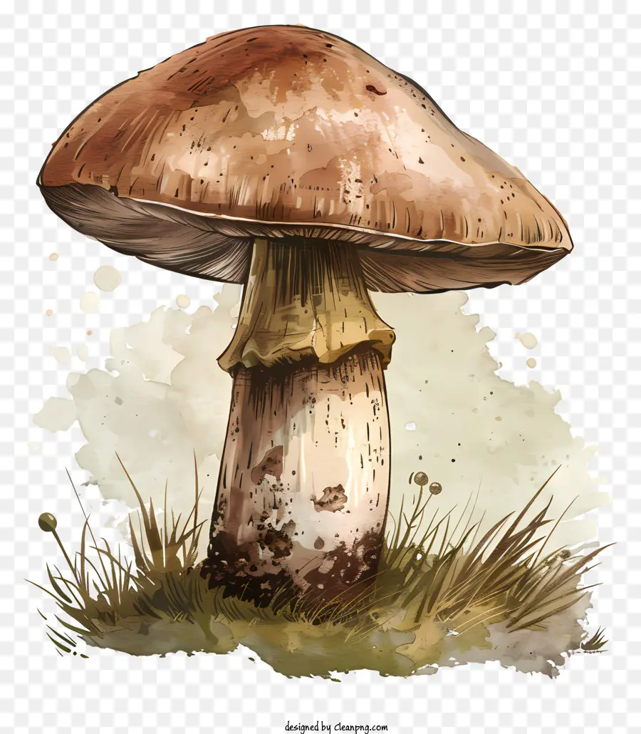 Erba da campo bagnato di funghi di funghi comuni - Fungo marrone in erba bagnata sotto il cielo grigio