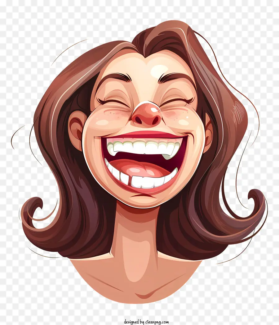 Hãy cười vào ngày cười, người phụ nữ vector tóc nâu dài mở miệng - Hình ảnh vector của người phụ nữ đang cười màu cam/xanh