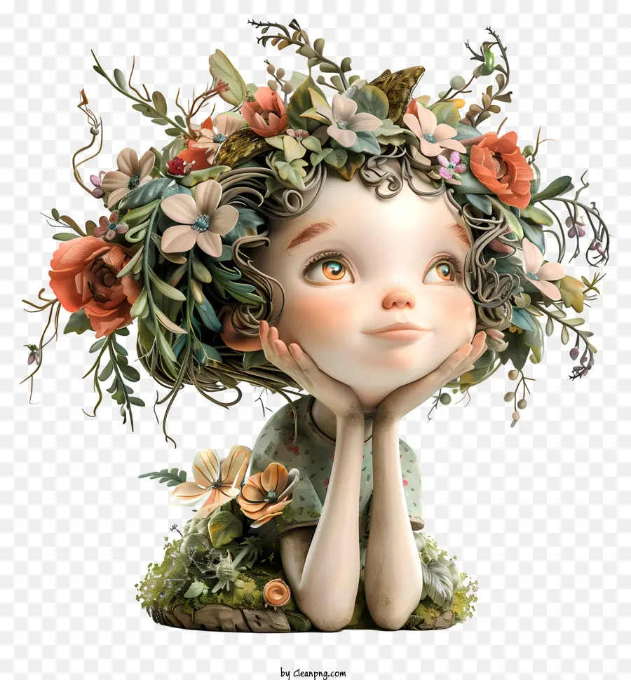 vương miện - Cô gái điêu khắc với vương miện hoa trông thanh bình
