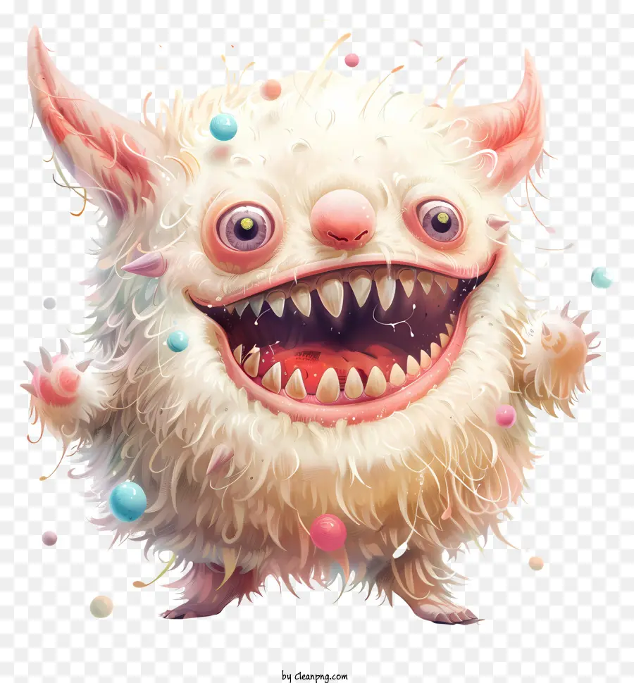 Lachen wir Tag Monsterfell große Zähne Hinterbeine - Weißes Monster mit großen Zähnen, die Ball halten