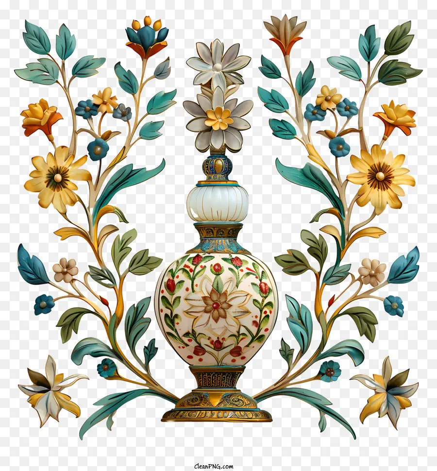 Blumenmuster - Verzierte blumförmige Vase mit goldenen Details