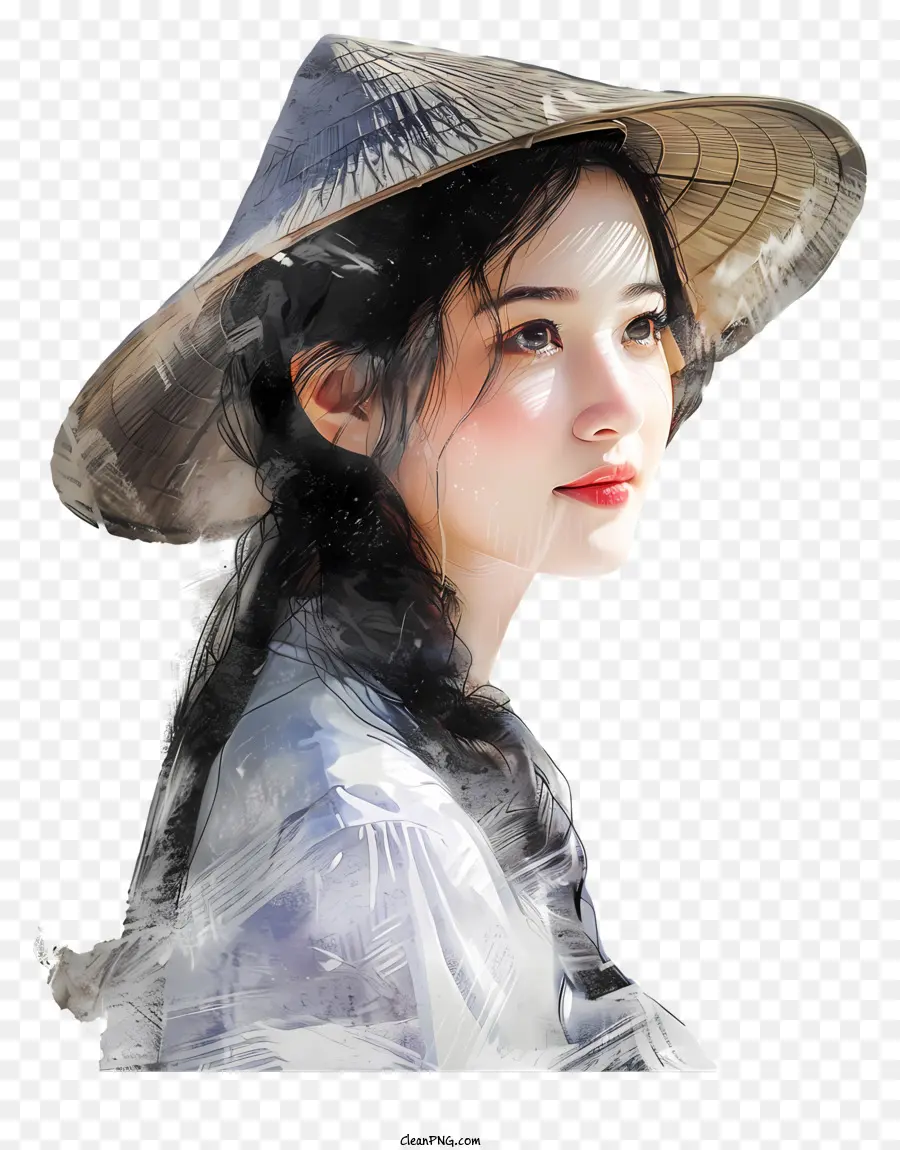 Pinselstriche - Digitales Gemälde der traurigen Frau in chinesischer Kleidung