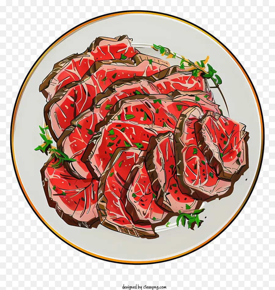Roastbeef Steak Kräuter Essen Abendessen - Teller mit Steak mit Kräutern auf dem Tisch