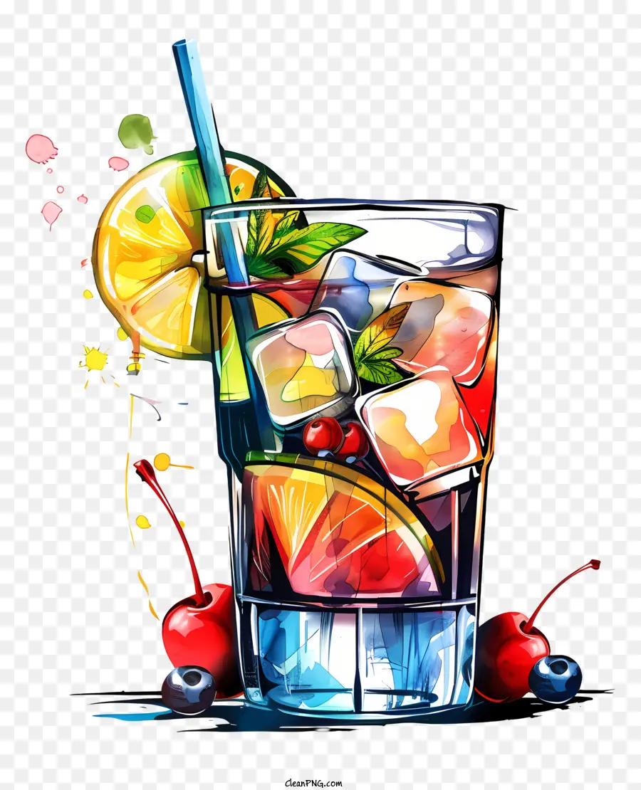 Fruchtsaft - Buntes Glas gemischter Getränke auf schwarzem Hintergrund