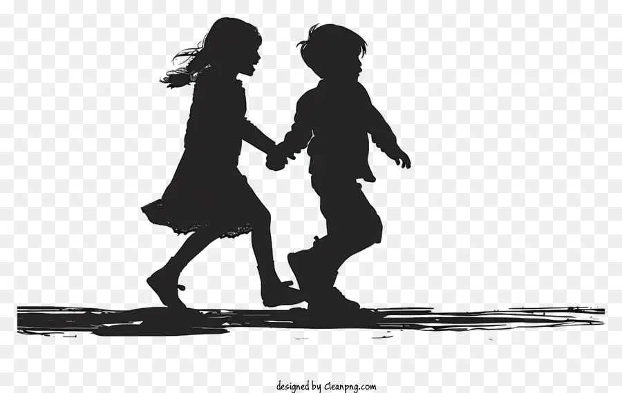 Kinder silhouette - Silhouette von Paaren, die Hände in Gelegenheitskleidung hält