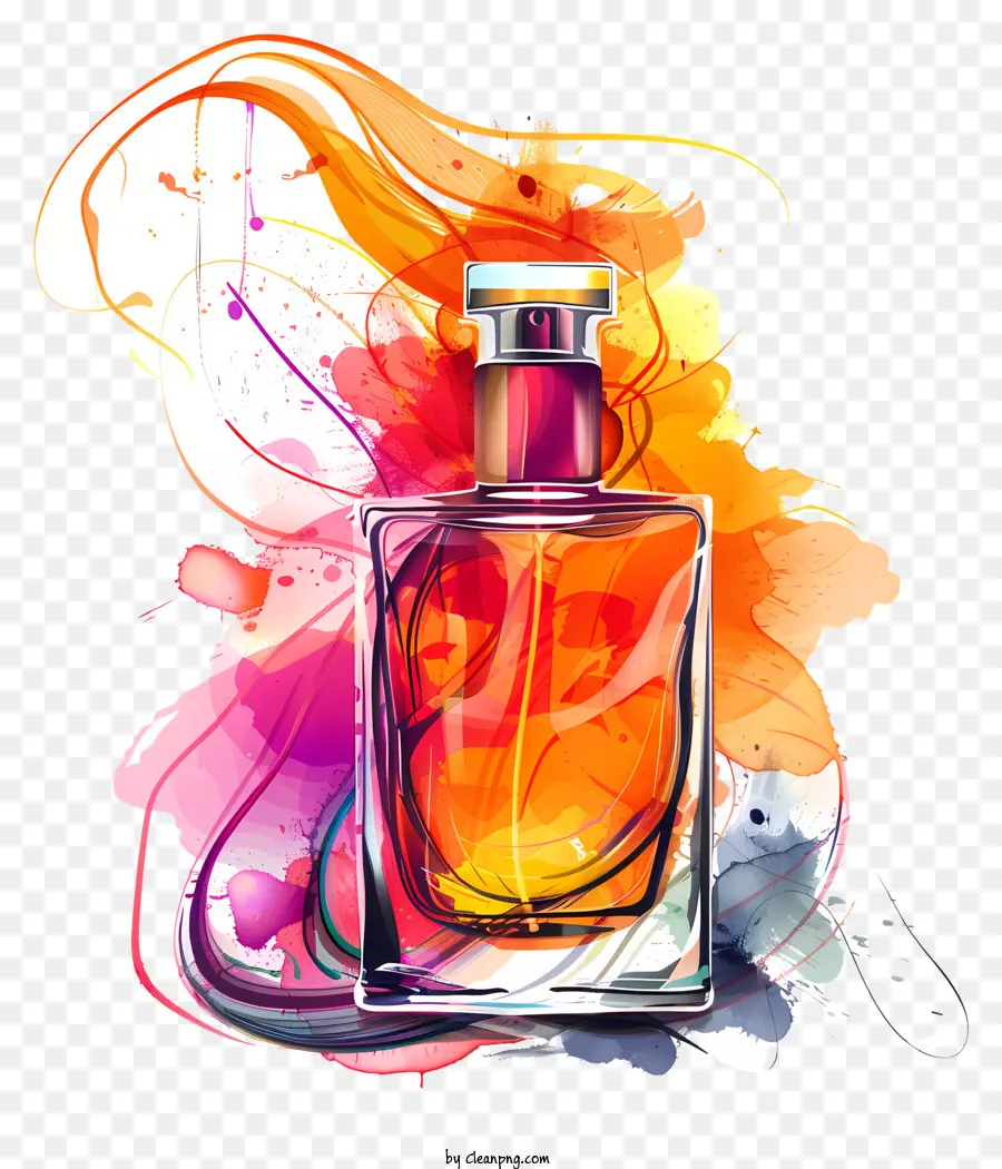 Parfümflasche am Dufttag bunt - Bunt gespritzte Farbe auf minimalistischer Parfümflasche