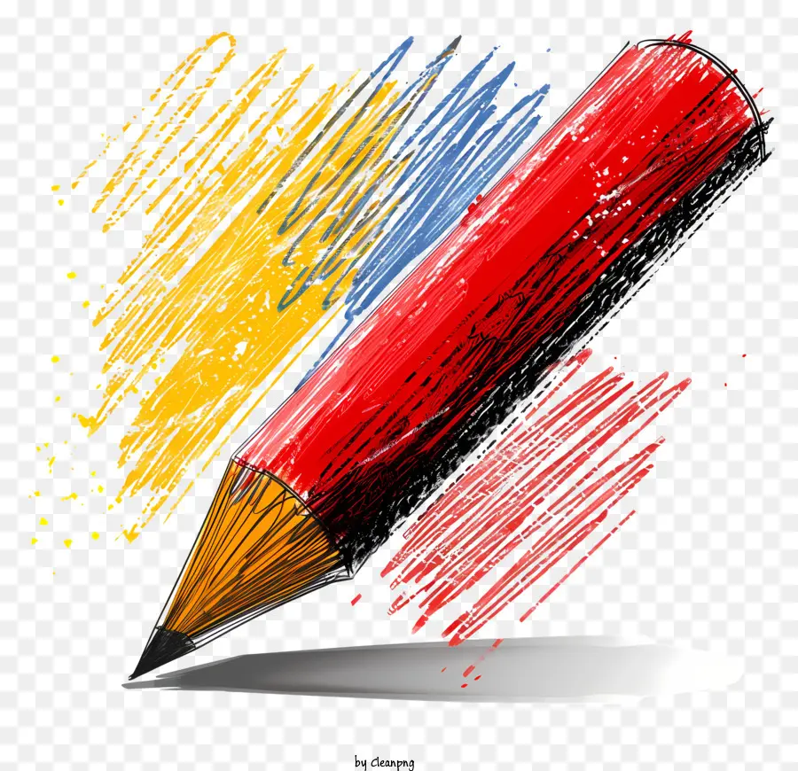 Scribble Day Red Bleistift Eraser Gelber Farbe Blaue Farbe - Roter Bleistift mit gelber und blauer Farbe