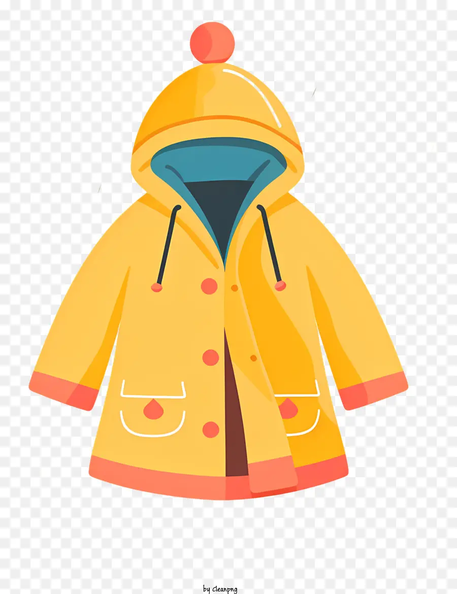 raincoat yellow raincoat hooded collar blue lining side pockets