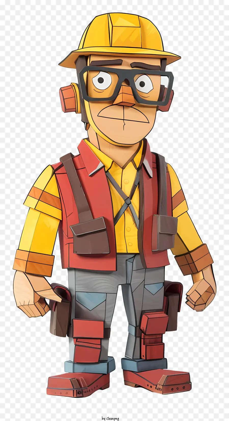 Cartoon Engineer Bauarbeiter Sicherheitsausrüstung Berghelm Gelb Helm - Charakter im gelben Helm mit Schnurrbart gekrönten Armen
