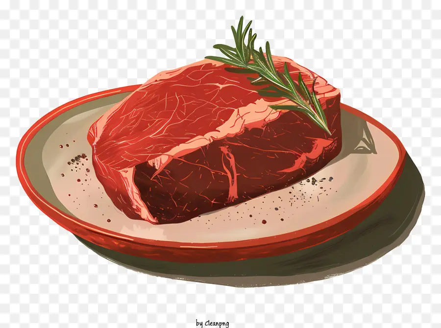 Rosmarin - Seltenes Steak mit Rosmarin auf roter Platte