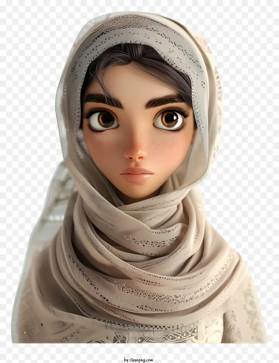 cartoon woman with veil woman white scarf brown eyes headscarf