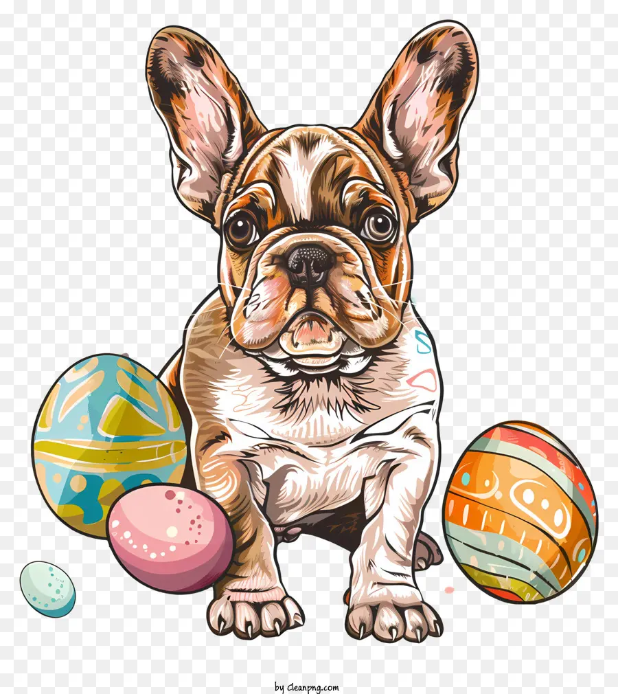 bulldog francese - Bulldog francese con uova di Pasqua, immagine stravagante
