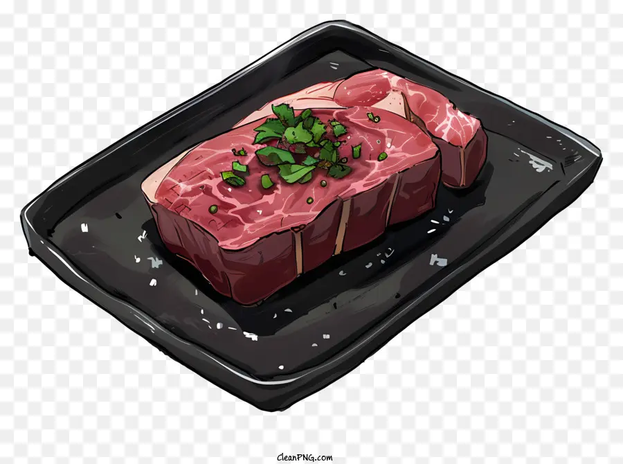 prezzemolo - Carne cotta a fette con prezzemolo su piatto nero