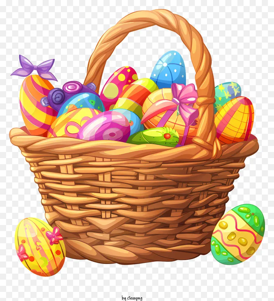 Caschi di Pasqua Colori festivi primaverili delle uova di Pasqua - Uova di Pasqua colorate nel cestino di vimini decorativo
