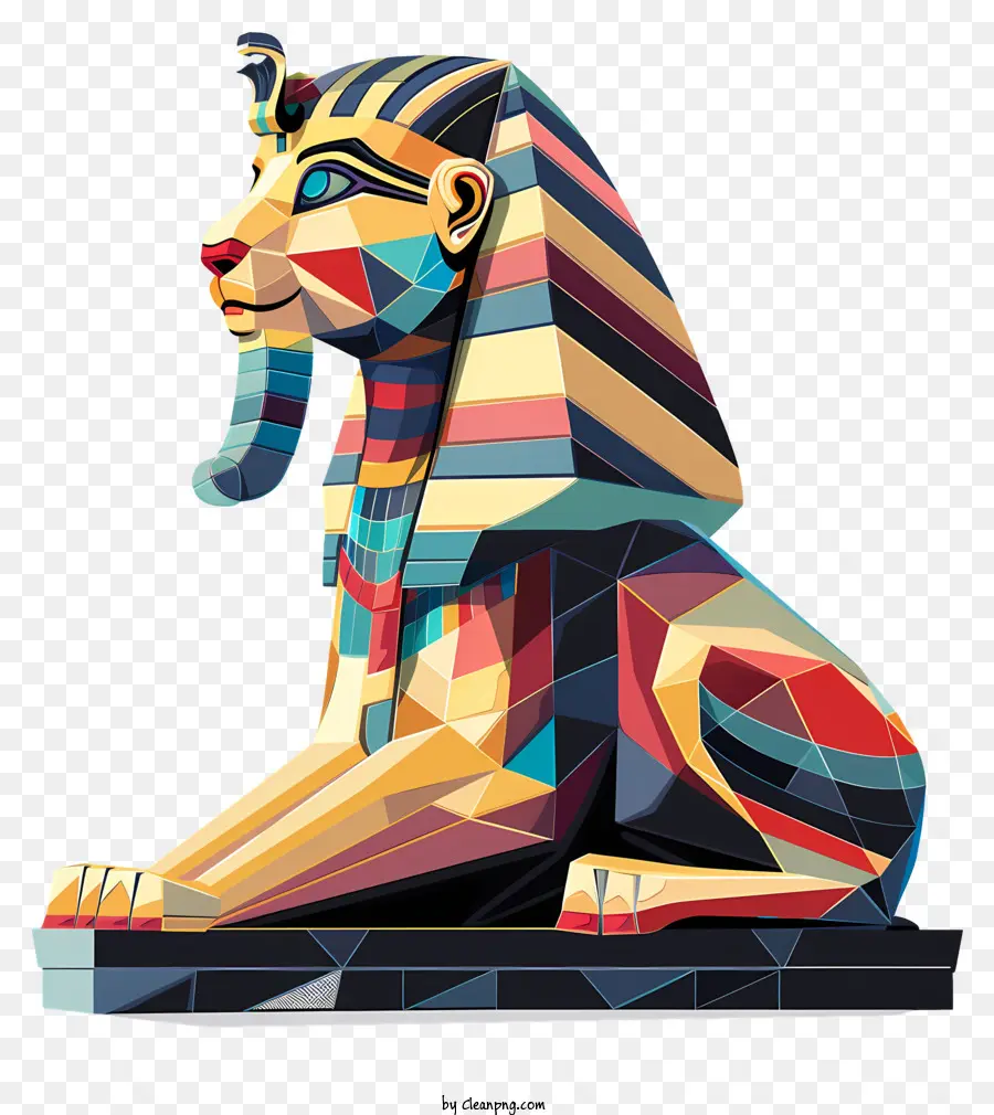 Ägypten Sphinx ägyptische Göttin Geometrische Muster Bunte Kunstmeditation - Farbenfrohe ägyptische Göttin in der tiefen Meditation Pose