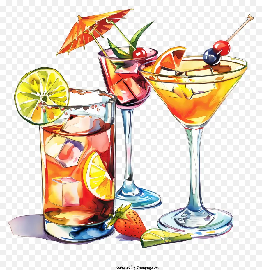 Margarita - Trio von bunten Cocktails auf schwarzem Hintergrund