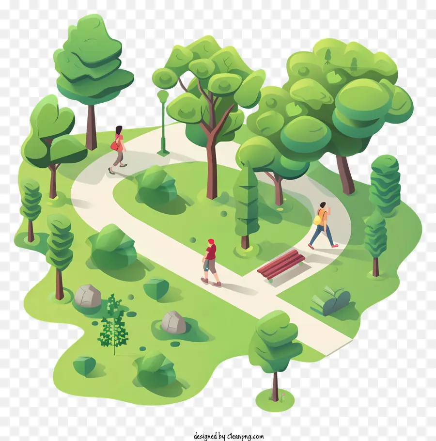 Machen Sie einen Spaziergang im Park Day Park Green Area Bäume Bänke - Lebendiger Park mit Menschen und Natur