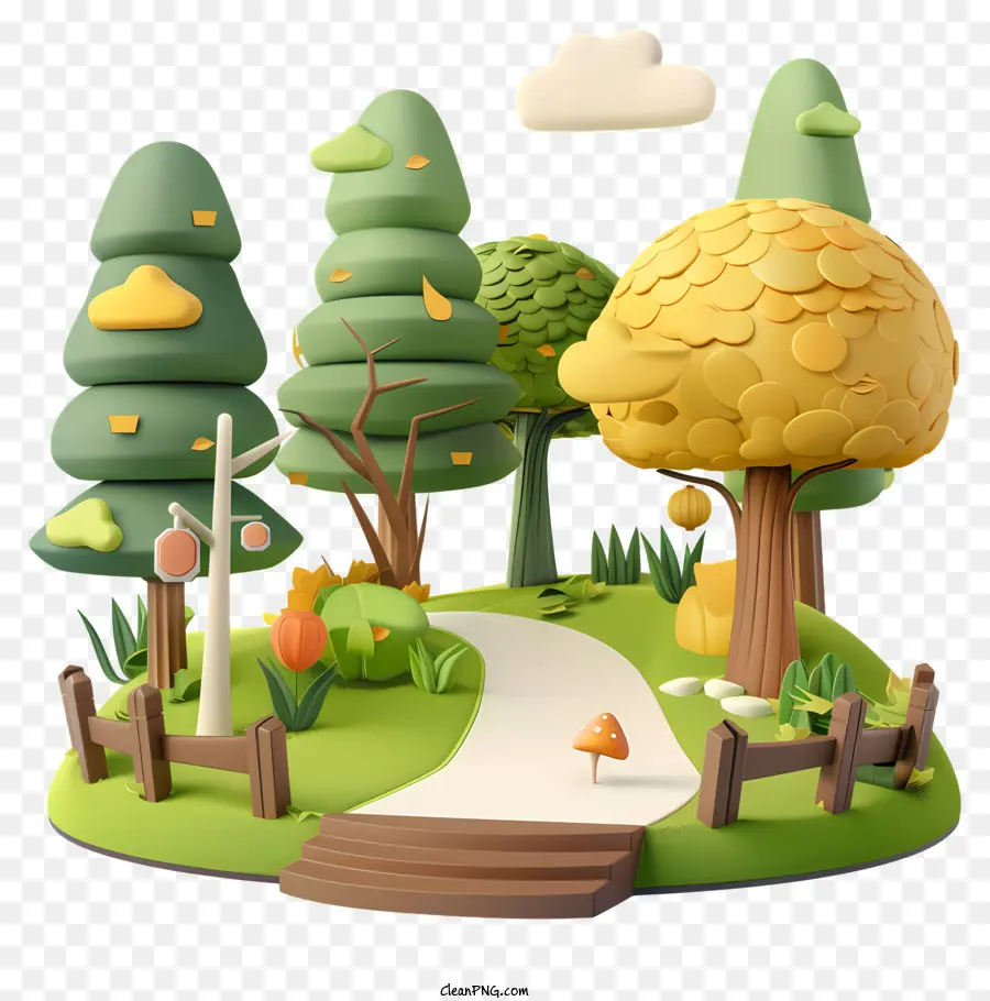 take a walk in the park day cartoon forest vibrant colors pathway trees