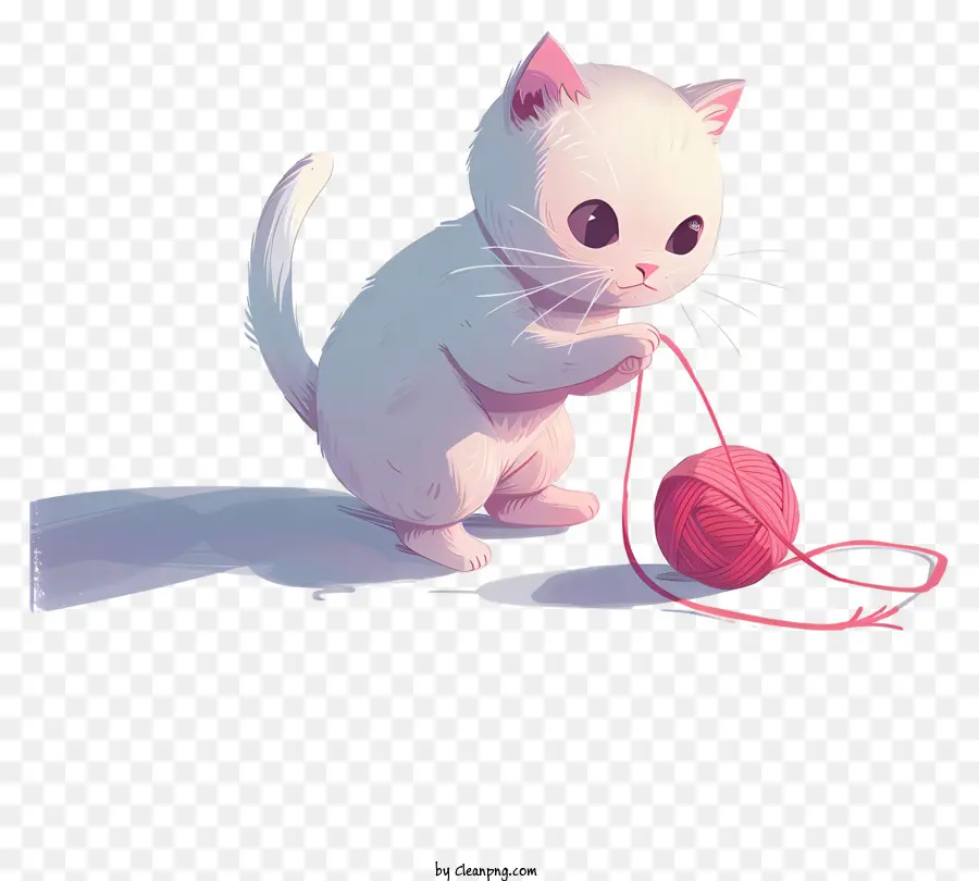 Katze spielt Garnball süßes Katzengarn spielerisches Kätzchen entzückendes Haustier - Entzückende weiße Katze spielt mit Garn skurril