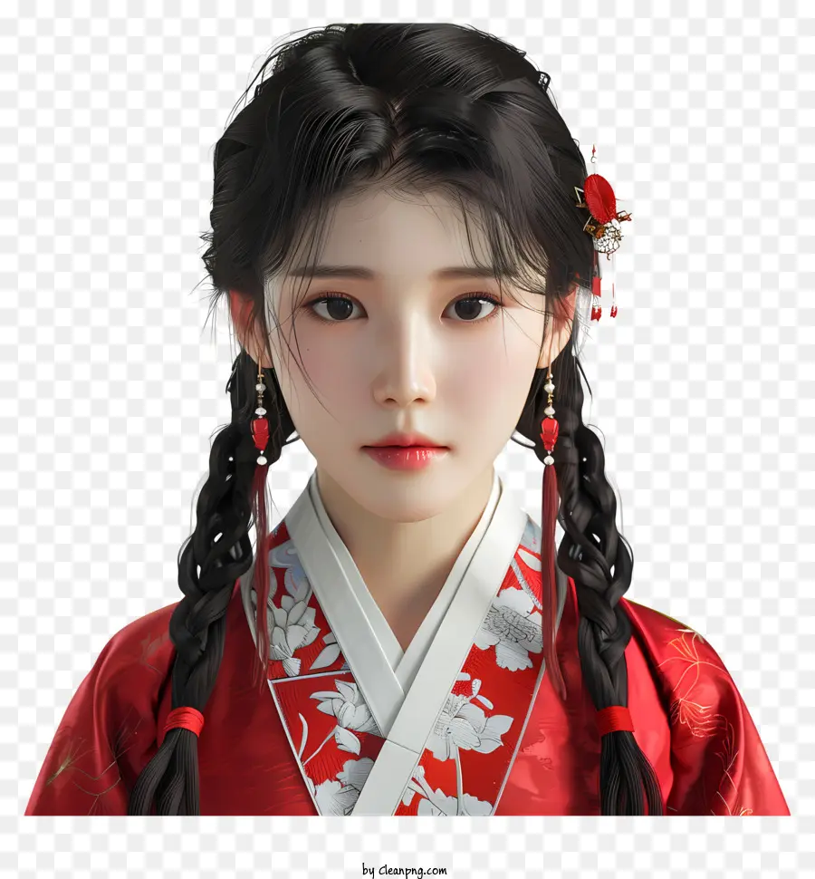 rote Blume - Asiatische Frau in traditionellem Kleid mit Blume