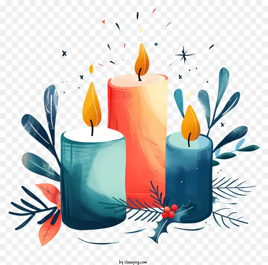 Weihnachten Kerzen - Drei Kerzen mit Stechpalmenblättern und Beeren