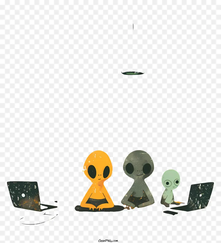 alieni cartoon - Tre esseri alieni in tute spaziali arancioni
