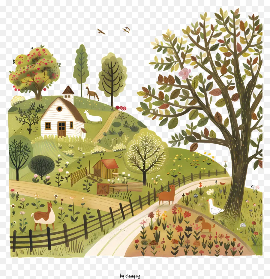 Mùa xuân canh tác cuộc sống phong cảnh vẽ tranh nông thôn sông trang trại - Khung cảnh nông thôn yên tĩnh với trang trại và sông