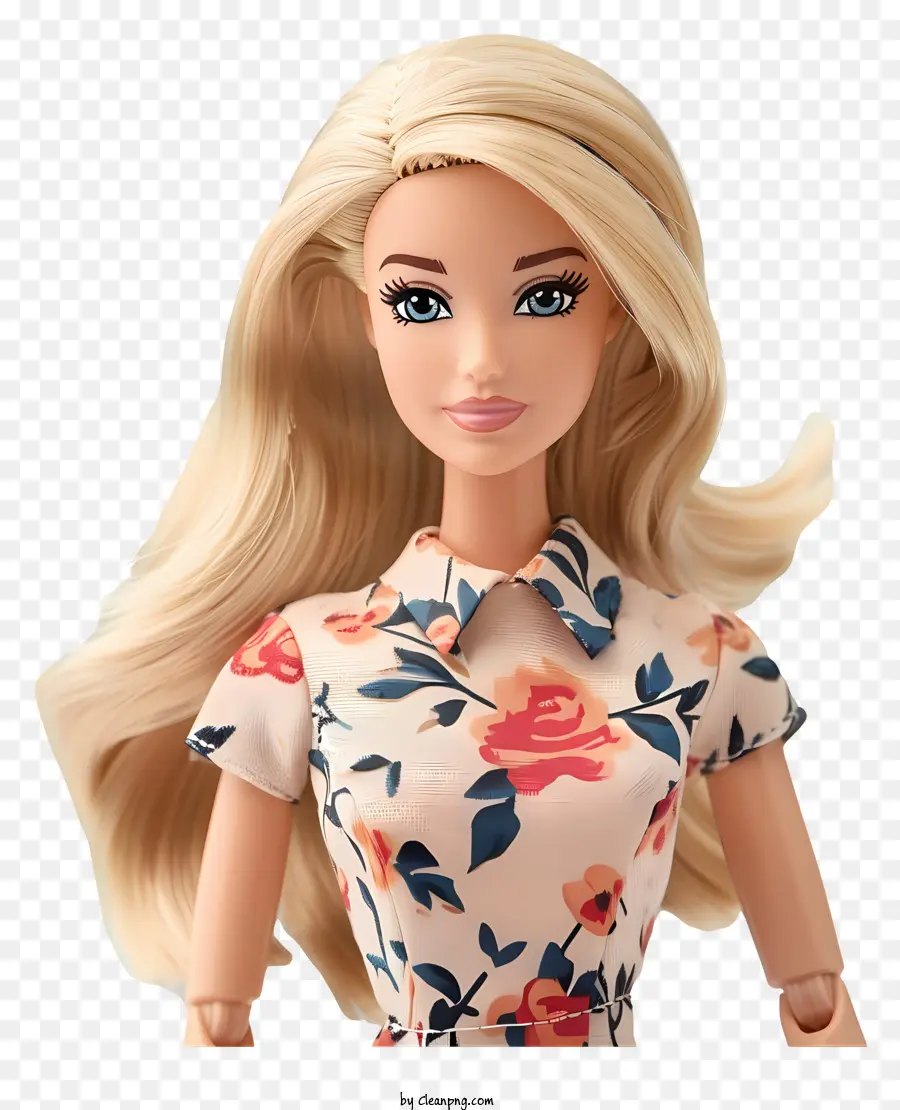Barbie Blonde Woman Long Tóc dài In Váy giày cao gót - Người phụ nữ tóc vàng mặc váy hoa, biểu hiện nghiêm túc