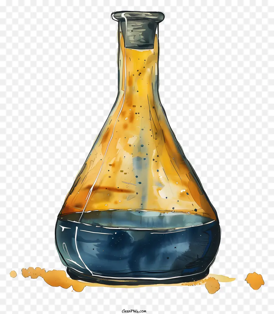 laboratory flask watercolor painting beaker blue liquid yellow liquid