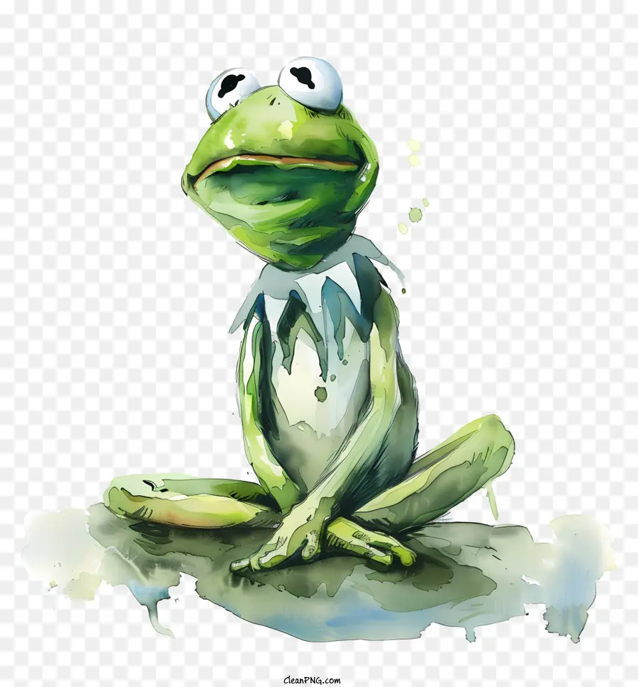 Kermit la Rana - Tranquilla rana in acquerello che medita pacificamente
