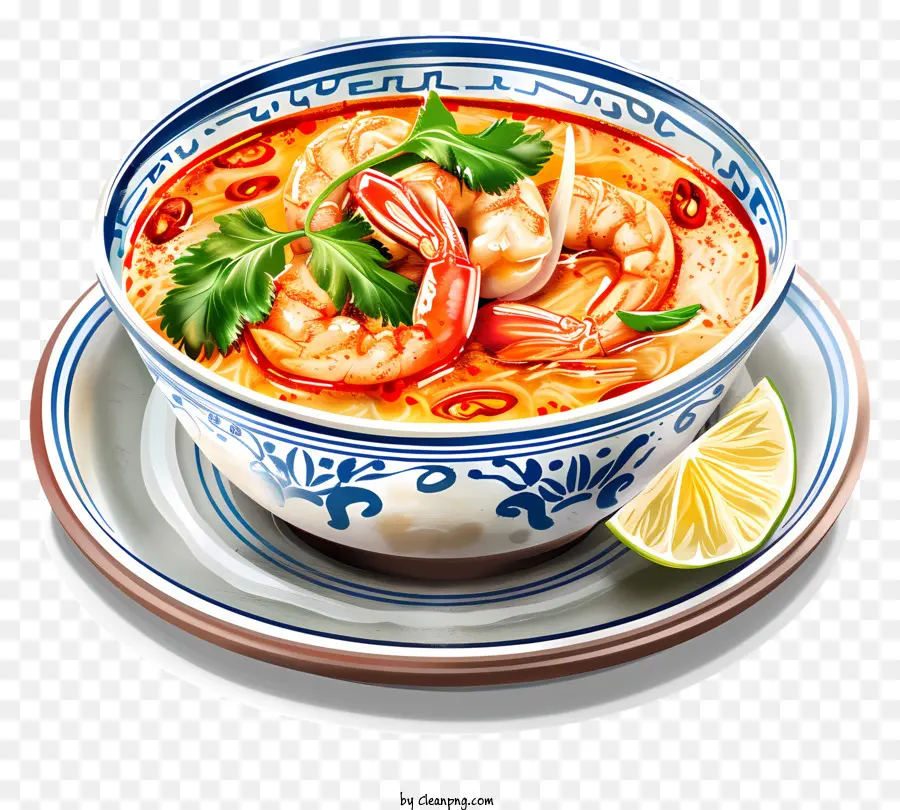 Tom Yum Goong Spicy Soup Soup Thảo dược Thảo dược - Súp tôm cay với lát chanh