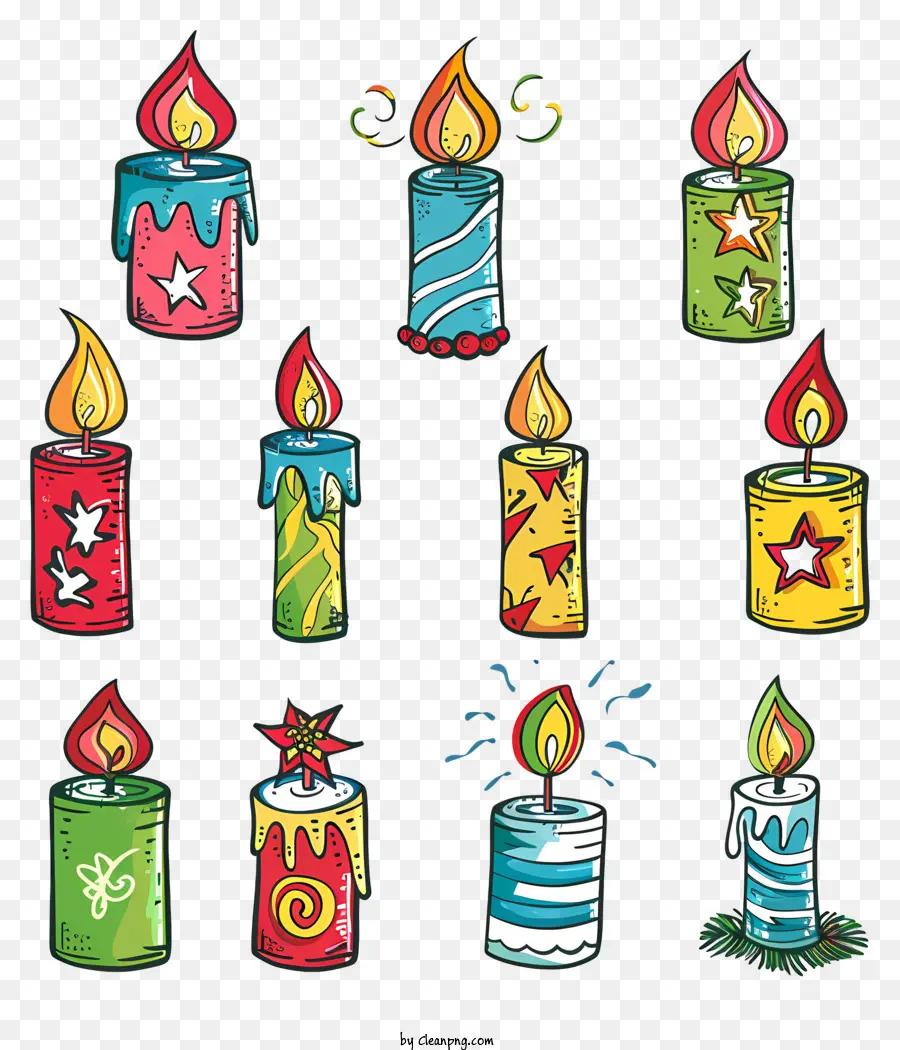 Weihnachten Kerzen - Bunte Kerzen auf schwarzem Hintergrund in verschiedenen Formen