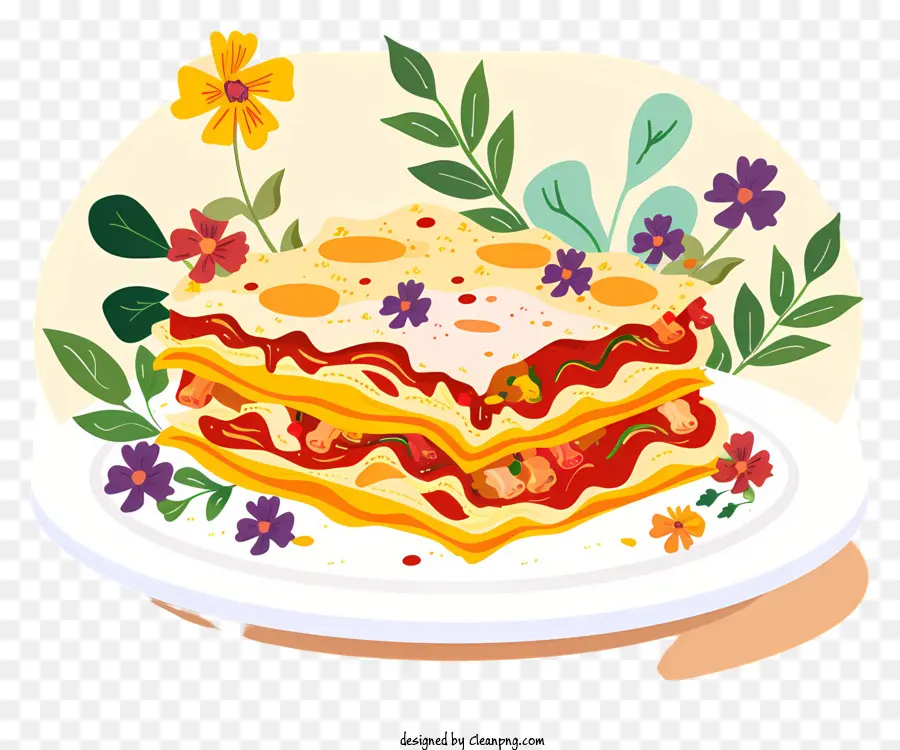 Lasagna Italian Cucina Pasta a piatto da forno - Fetta colorata di lasagne con fiori