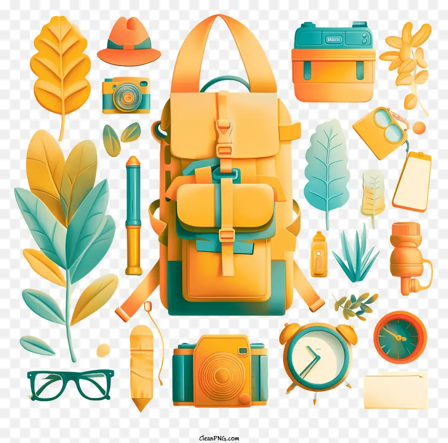 zaino da viaggio - Zaino vettoriale con accessori da viaggio in arancione/marrone