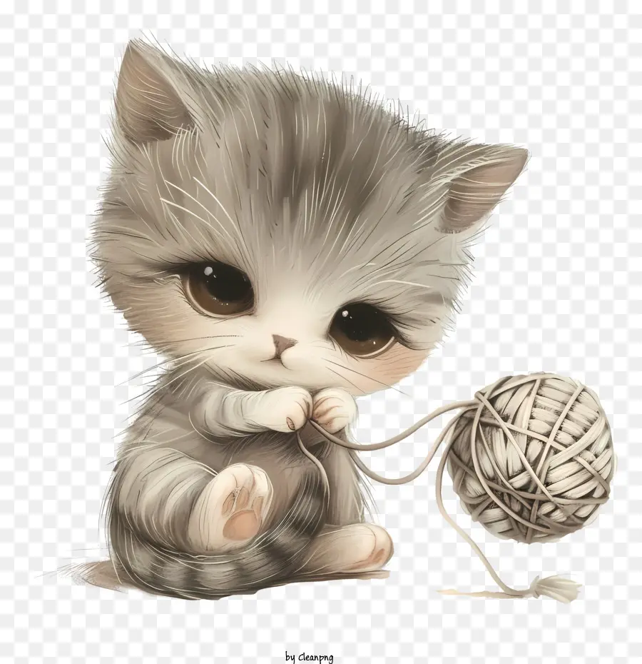 con mèo chơi sợi bóng mèo con mèo dễ thương - Mèo con màu xám với bóng sợi, biểu hiện tò mò