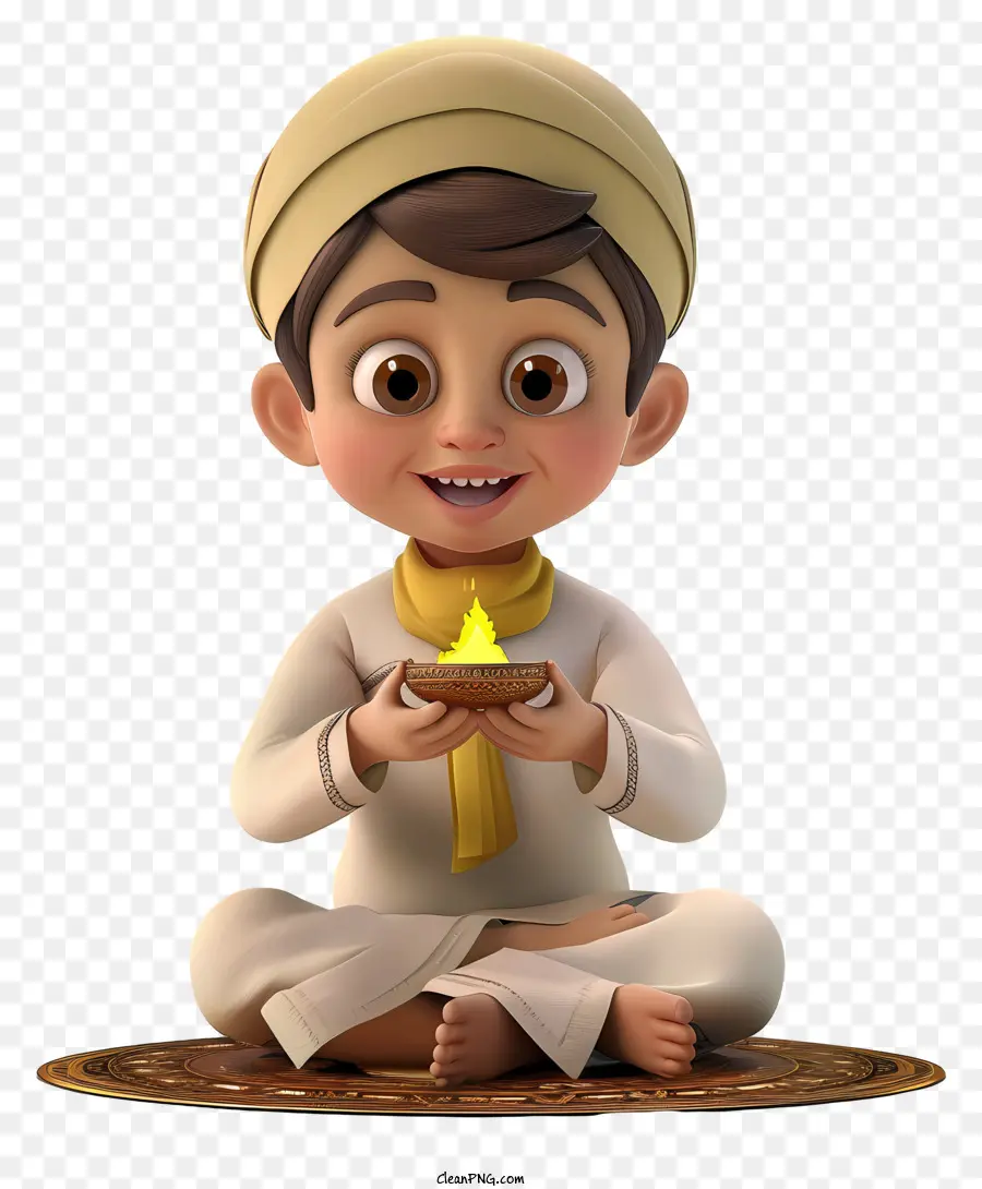 ramadan - Kết xuất 3D của cậu bé trong quần áo Ả Rập cầm nến