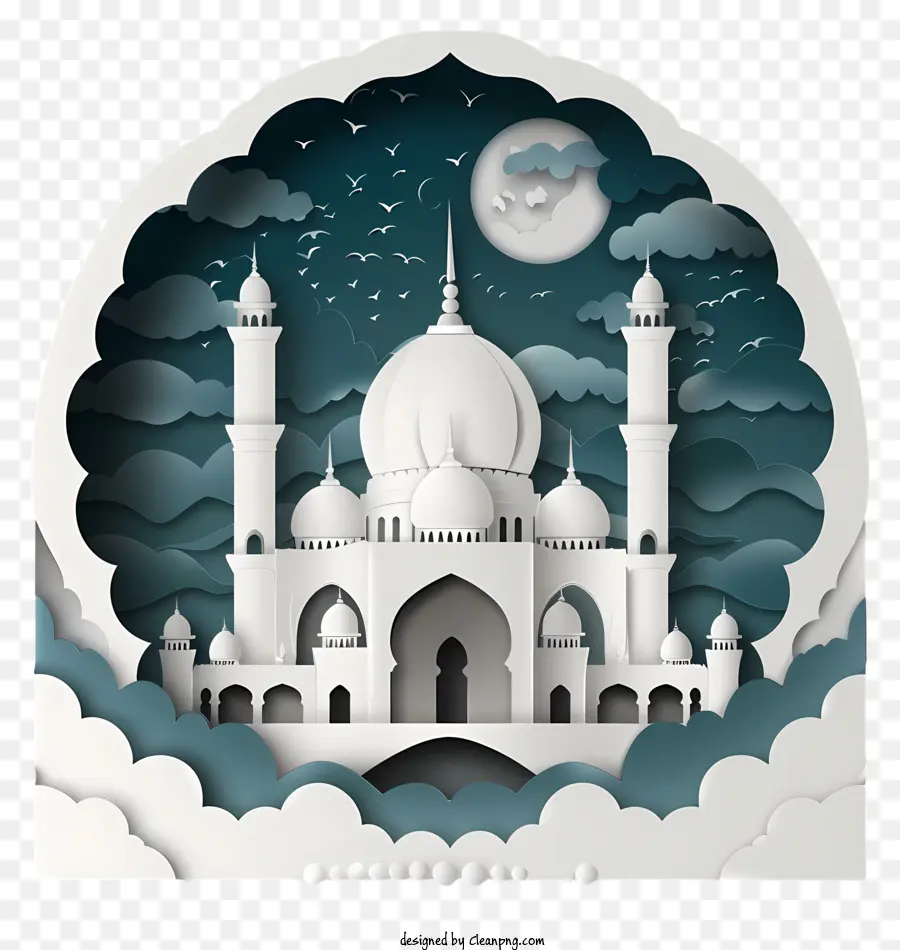 Ramadan - Kompliziertes Papierschnitt -Moschee im Mondlicht
