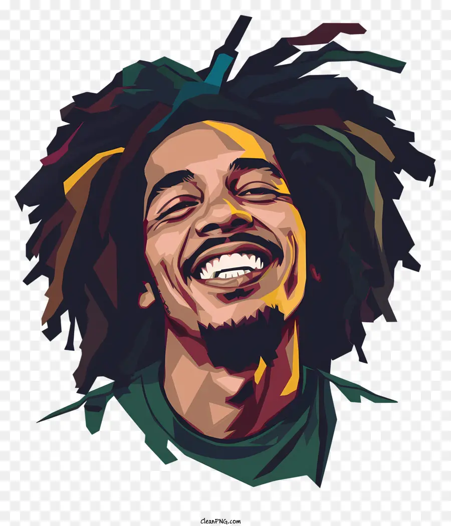 Bob Marley - Người đàn ông mỉm cười với dreadlocks trong áo sơ mi màu xanh lá cây