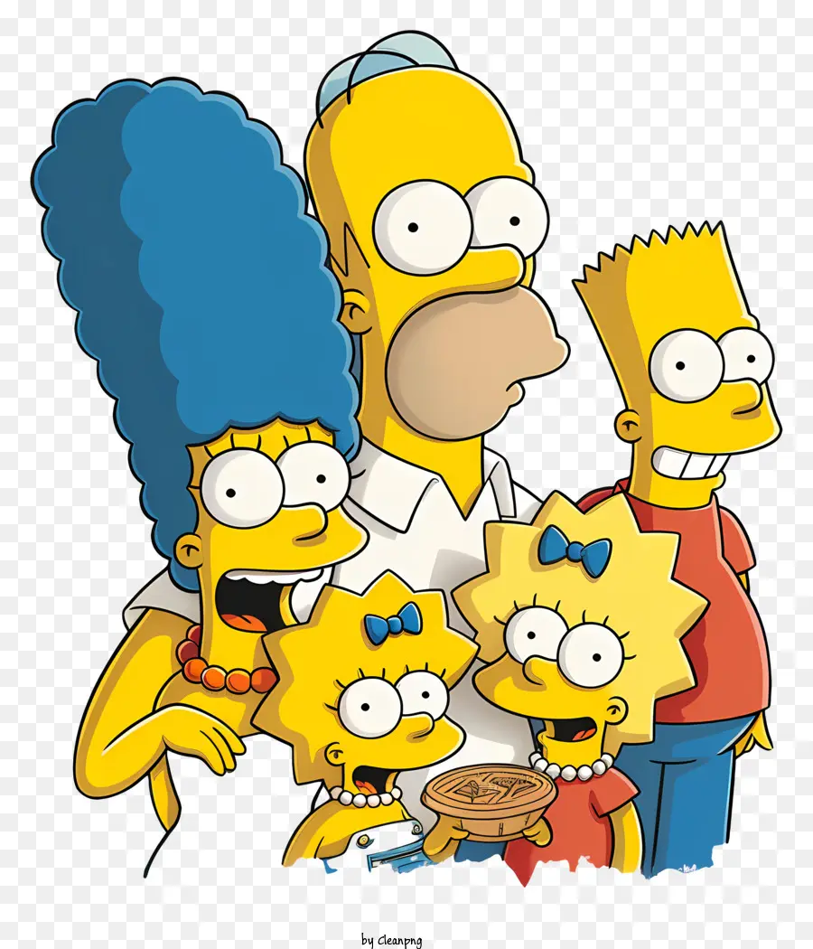 Simpsons die Simpsons Family Television Show Casual Clothing - Simpsons Familie lächelt, hält Kuchen und Gabel