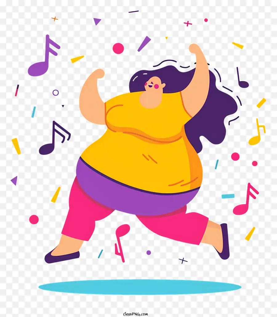 World Obesty Day Happy Music Joy Dance - Donna felice che balla con appunti musicali che volano